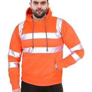 Orange High Visibility Reflective Fleece <b>Hoodie</b> Safe <b>Work</b> Hooded with Two Tone Reflective Tape Canvas Fabric Stand Collar - Product Image 2