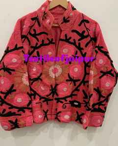 Chaqueta Bomber con Bordado Suzani para Mujer, Diseño Floral, Transpirable, de Algodón Ecológico, Ropa de Playa, Regalo de Invierno para Ella - Product Image 2