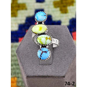 Bague ajustable artisanale Southwest Palomino avec incrustation sertie de pierres Golden Hills, cadeau - Product Image 2