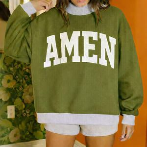 Oversized Women's Stand Collar Printed Streetwear Sweatshirt Minimal Design Relaxed Fit Warm Autumn <b>Winter</b> <b>Top</b> with Badge - Product Image 5