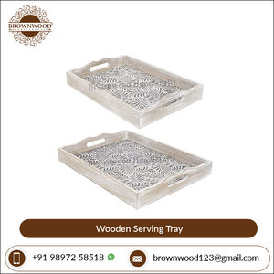 Plateau décoratif artisanal en bois de manguier Plateaux en bois au design élégant Plateau de service de qualité alimentaire Lot de 2 pour restaurant et hôtel - Product Image 3