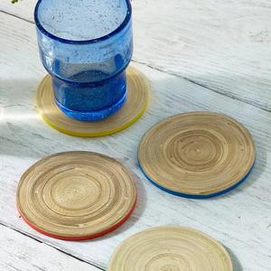 Drinkware accessories natural spun bamboo tea cup coaster with holder set best price coasters - Product Image 3