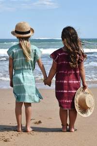 Ropa hecha a mano bonita de manga corta con cuello cuadrado para niños, ropa de talla grande con tinte de corbata, decoración de encaje, patrones tejidos, ropa de playa Natural - Product Image 4