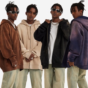 Sudadera con cremallera Heavyweight French Terry Algodón de alta calidad Fleece Full Zip Up Hoodie Oversized Custom Vintage Wash Hoodies - Product Image 3