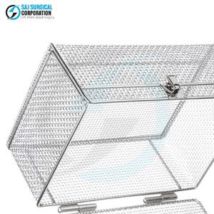 Stainless Steel Manual Wire <b>Mesh</b> <b>Basket</b> Locking Lid Durable Reusable Hospital Sterilization Storage Secure Surgical Instrument - Product Image 6