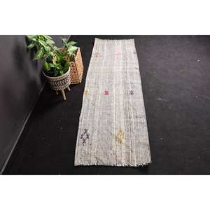 Vintage Beige Rustic Wool <b>Rug</b> 2x6.3ft Large Area Classic <b>Boho</b> Style Patchwork Pattern Plush Pile Height for Living Bedroom Latex - Product Image 1