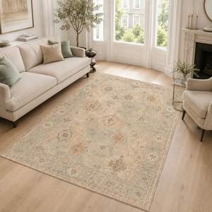 Netline Home Rich Medallion Off <b>White</b> Traditional Washable <b>Rug</b> - Product Image 1
