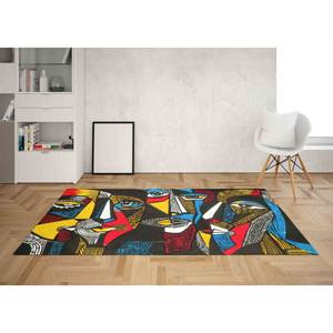 Tapis imprimé avec des visages colorés surréalistes - Portrait abstrait moderne intérieur/extérieur, tapis doux non tissé - Product Image 2