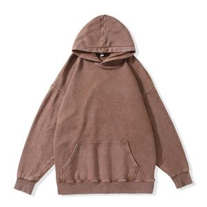 เสื้อฮู้ดโอเวอร์ไซส์ผ้าคอตตอนสำหรับผู้ชายเสื้อครอปเย็บปักลายกรดซีดจางทรงโอเวอร์ไซส์วินเทจแบบกำหนดเองขายส่ง - Product Image 2