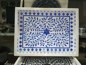 Plateau de service en bois avec incrustations d'os |   Plateau à café décoratif artisanal et écologique |   Logo personnalisé/OEM |   Hôtel à domicile - Product Image 5