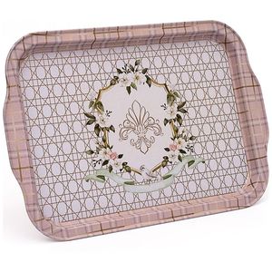 Rosy 215x316mm Bandeja rectangular de metal para servir con asa Diseño elegante antiguo y moderno para servir alimentos y Plato decorativo - Product Image 1