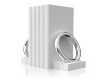 Porte-livres modernes en aluminium blanc, design géométrique de luxe avec anneau chromé poli, décor de bibliothèque, lourds, ovales argentés, pour anniversaire