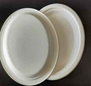 Assiette de pulpe de canne à sucre jetable biodégradable de 10 pouces X 8 pouces Plat et assiette de bagasse plaqués ovales écologiques sans produits chimiques - Product Image 6