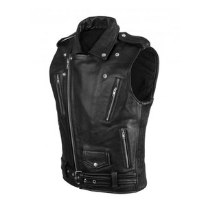 2025 vente la plus chaude hommes véritable Vintage peau de vache marron motard équitation sans manches moto cuir gilet - Product Image 1