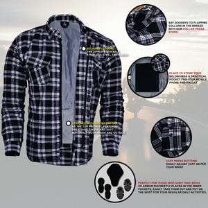2025 Custom Men Aramid Reinforced Motorcycle <b>Flannel</b> Shirt Safety Motorbike <b>Jacket</b> with Plaid Design, CE Armored Protection - Product Image 4