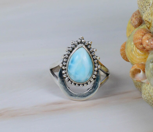 Larimar bleu 925 bague en argent Sterling pierres précieuses fait à la main concepteur mars pierre de naissance bague en forme de poire pour cadeau d'anniversaire - Product Image 2