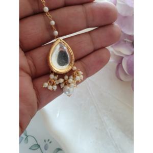 Elegant Gold Teardrop Maang <b>Tikka</b> with Pearl Dangle Traditional Indian Bridal <b>Headpiece</b> Statement Forehead Jewelry - Product Image 3