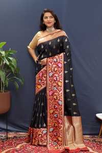 Paithani Saree en soie pure douce avec motif floral Jari Collections de mariage ethnique pour une tenue traditionnelle indienne - Product Image 2