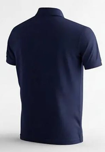 T-shirt décontracté pour homme en coton 100% bleu marine, boutonné, écologique, motif uni, tissu tricoté teint uni, 240g, manches courtes - Product Image 3