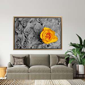 Tableau sur toile imprimé rose jaune : Décoration murale florale vibrante, TOILE ENCADRÉE DORÉE - Product Image 1