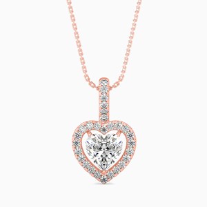 Collier pendentif solitaire en forme de cœur avec halo de diamants de laboratoire de 1 carat en or massif 14 carats, diamant certifié IGI, bijoux minimalistes - Product Image 2