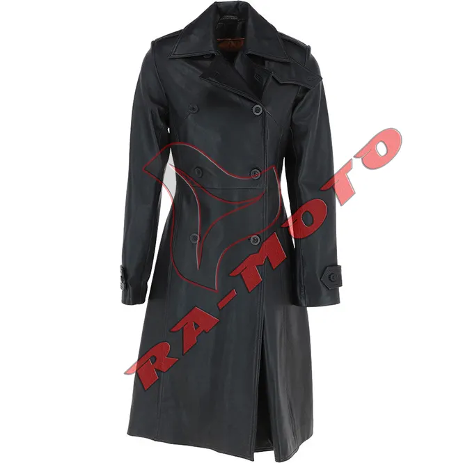 2022 new Double Breasted Leather Trench Women's Slim Motorcycle Leather Coat long slim with belt women's leather trench coats