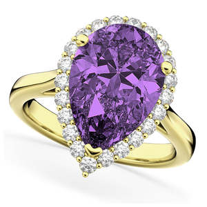 Bague de fiançailles en or jaune 14 carats, 5,44 carats, taille poire, halo d'améthyste (certifiée VVS IGI), style hip-hop, taille princesse émeraude avec morganite - Product Image 1