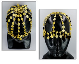 Ethnic Alloy Tassel <b>Womens</b> Head Cap Gold Plated Coin Work Hair Chain for Dubai Arabic Middle Est Special Design Hair Accessories - Product Image 6