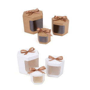 Caja de regalo con ventana visual, caja de papel Kraft con ventana de Color sólido Simple blanco, caja de dulces con cinta para ventana de embalaje de regalo pequeño de vacaciones - Product Image 5