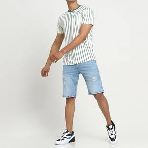 Ropa clásica de fiesta para hombre, camiseta de gran tamaño con cuello redondo de algodón 100%, patrón de tiras verdes para uso diario, disponible en stock - Product Image 5