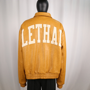 OEM Classic Unisex recortada chaqueta de cuero chaqueta de bombardero de solapa con cremallera de cuero personalizado Varsity chaqueta para los hombres - Product Image 6