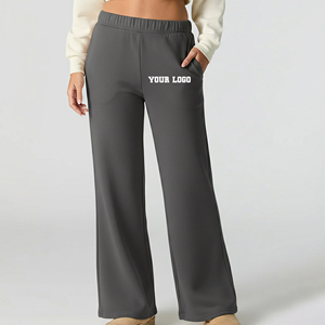 Pantalon long décontracté en molleton de dentelle de haute qualité pour femme, respirant, avec logo imprimé DTF personnalisé, taille haute élastique, idéal pour l'hiver - Product Image 1