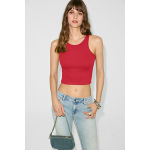 ETHIQUET CORALIE Débardeur ajusté à col halter en tissu doux et extensible pour femme - Product Image 3