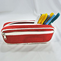 Haute Qualité Écologique Jute Crayon Porte-Stylo Personnalisé Double Poche Fermeture Éclair Disponible Rouge-Bleu-Naturel Jute Couleurs Pas Cher