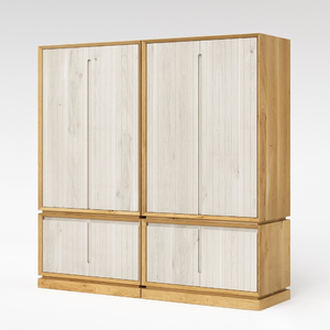 Armoire de rangement moderne en teck massif écologique bicolore, grande capacité, avec tringles de suspension, pour chambre d'hôpital et salon - Product Image 2