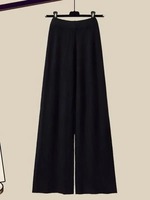 Ensemble de 3 pièces d'hiver pour femmes-Office Ladies Elegant Irregular Knitted Sweater + Shirt + Wide Leg Pants Set Women Clothing