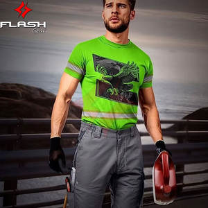 เสื้อทำงานก่อสร้างแขนสั้น ระบายอากาศดี มองเห็นได้ชัดเจน มาตรฐาน ANSI ระดับ 1 กันน้ำ ผลิตจากโพลีเอสเตอร์/ผ้าฝ้าย สะท้อนแสงเพื่อความปลอดภัย - Product Image 2