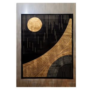 Moderno abstracto negro oro NewZealand lana hecho a mano resistente a las manchas antibacterias alfombra alta pila 4x6/9x12 pies tamaños para el hogar - Product Image 3