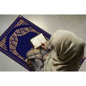 Navy Blue Prayer <b>Rug</b>: Gold Islamic Worship Printed <b>Rug</b>,Nonwoven <b>Thin</b> <b>Rug</b> - Product Image 5