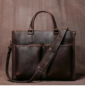 Classic Cowhide Leather Laptop Messenger with Crossbody & Backpack Straps Large Capacity Waterproof Work <b>Bag</b> - Product Image 1