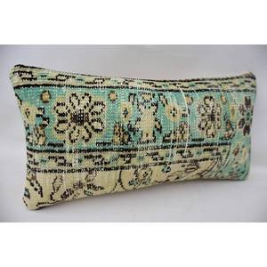 Almohada de lana de retazos Kantha bohemio, cojín bordado Beige de 12x24 pulgadas, cojín decorativo Vintage tejido para uso en el suelo - Product Image 2