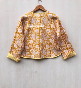 Veste matelassée à imprimé oiseaux et fleurs, faite à la main, style bohème, en coton, style floral, pour l'automne et l'hiver, style streetwear, réversible - Product Image 5