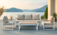 Ensemble de canapé d'extérieur FENGHUI 4 pièces, moderne, antirouille, durable, en aluminium, 3 places, 2 fauteuils, table basse, kaki, tissu en fibres courtes 230g