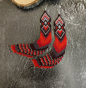 Hoop Fringe Tassels in Gold <b>Red</b> Pink - Handwoven Beaded Seed Bead <b>Earrings</b> - Product Image 1