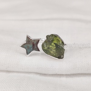 Joyería de piedra en bruto, anillo para mujer, peridoto piedra preciosa de Natural en bruto, piedra natal de agosto, anillo de estrella ajustable, anillo de Plata de Ley 925 - Product Image 2