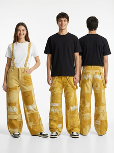 Trendy Fashionable <b>Winter</b> Autumn Patchwork Cargo <b>Jeans</b> Pants Wide Leg Streetwear Multi Pocket Utility Casual Denim Pants - Product Image 2