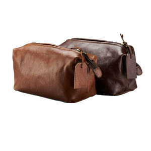 Vintage Style Eco-Friendly Genuine Leather Travel <b>Makeup</b> Organizer <b>Case</b> Soft Handle Zipper Closure Portable Design for - Product Image 5