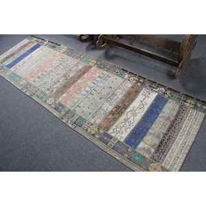 Alfombra Turca Vintage, Alfombra de 2.8x8.9 pies, Alfombra Azul con Estampado Animal - Product Image 4