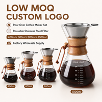 Cafetière à filtre en verre personnalisable avec logo, faible MOQ, 400ml, 600ml, 800ml, 1000ml, avec filtre en acier inoxydable