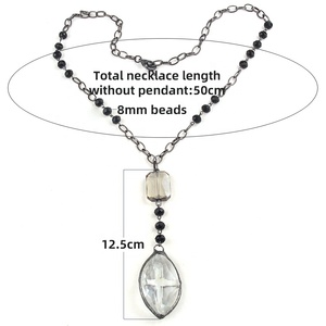 Women Bohemian Jewelry Rosary Chain <strong>Toggle</strong> Clasp Black Crystal Glass Beads <strong>Necklace</strong> Crystal Solider Cross <strong>Necklace</strong> - Product Image 3